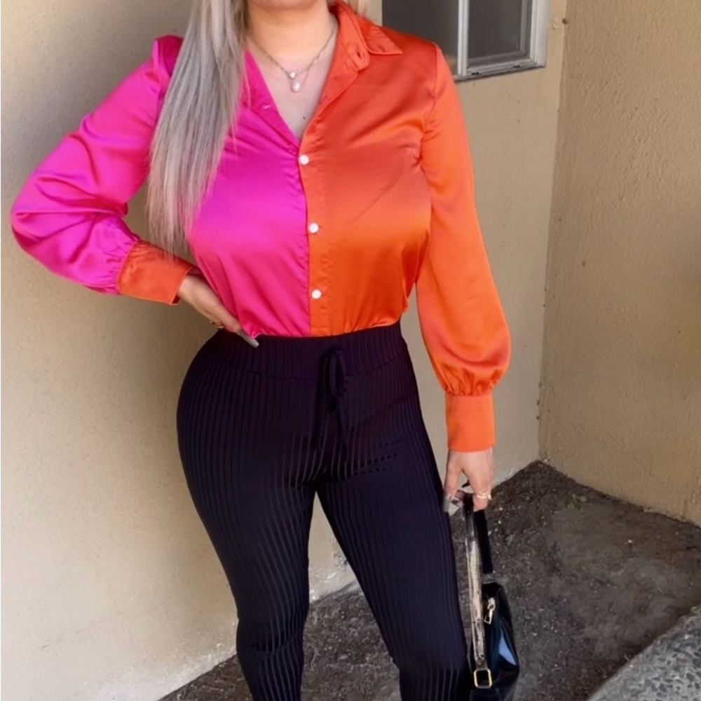 Orange and pink button up